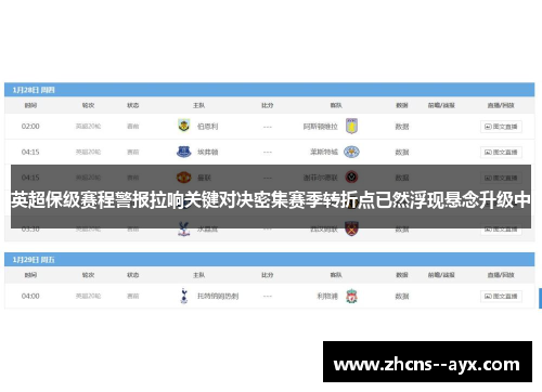 英超保级赛程警报拉响关键对决密集赛季转折点已然浮现悬念升级中